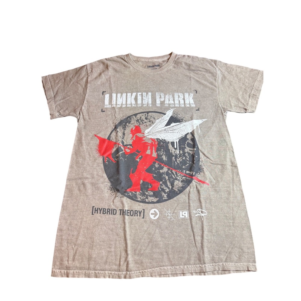 Linkin Park Hybrid Theory Graphic T-Shirt Mens Medium Tan Sand Rock Band Tee